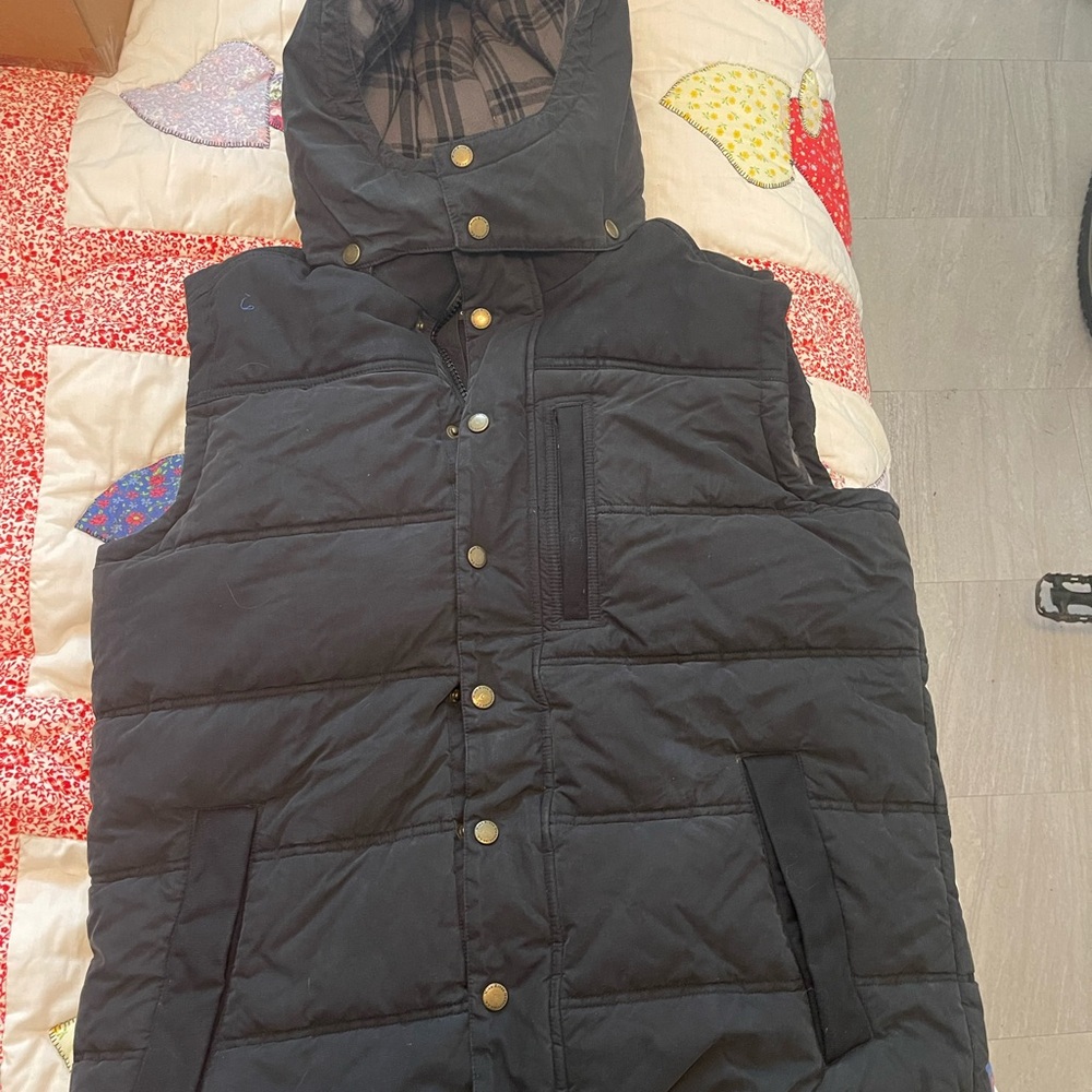 Wind River Black Cotton Puffer Vest with Detachable Hood